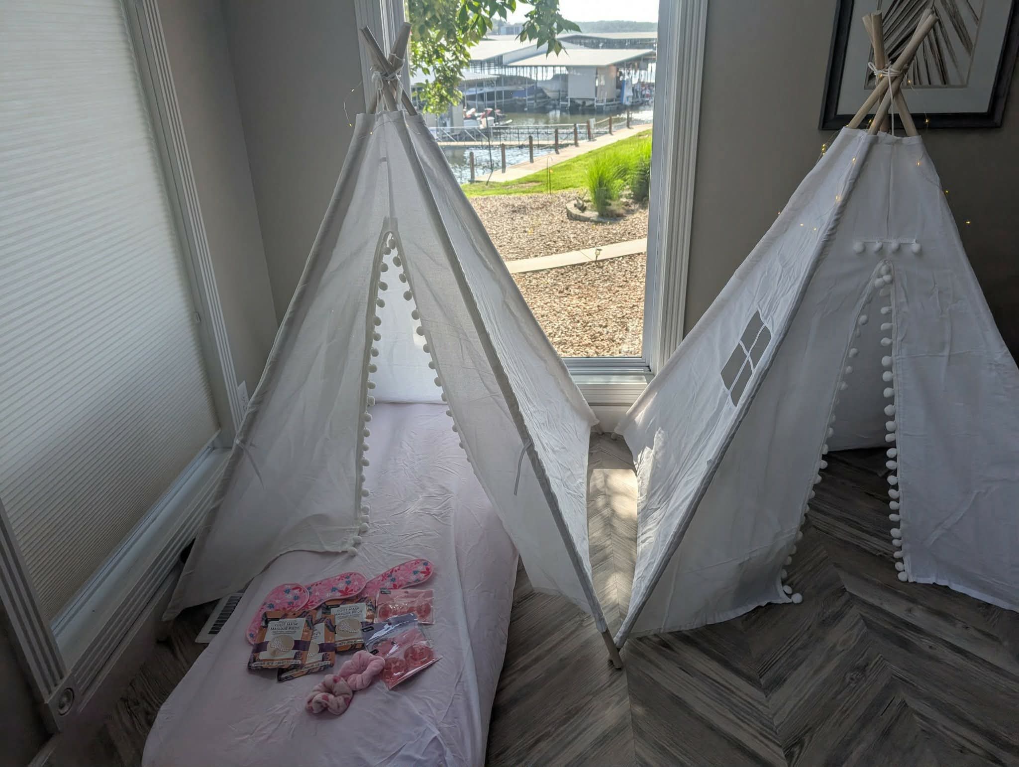 Indoor glamping tents for a sleepover party