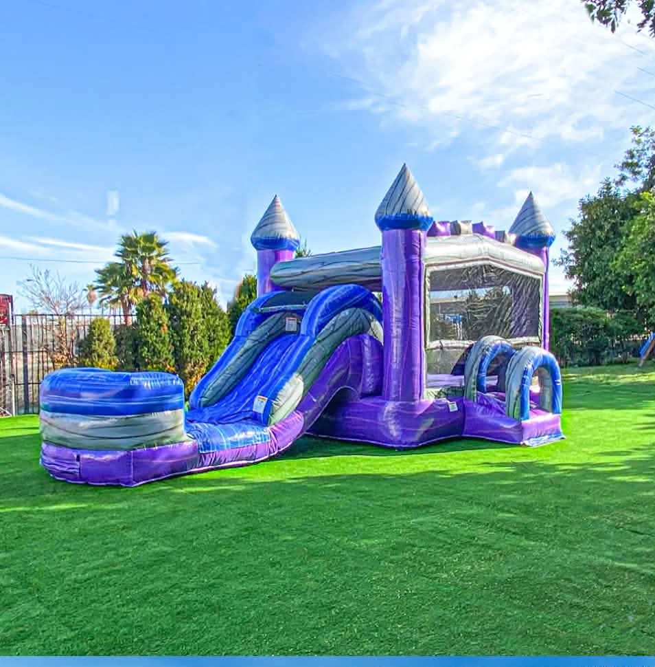 Purple bounce house with slide rental in Southwest Missouri